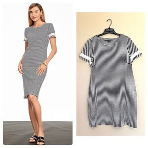 Talbots Cotton Lace Trim Striped Shift Dress
